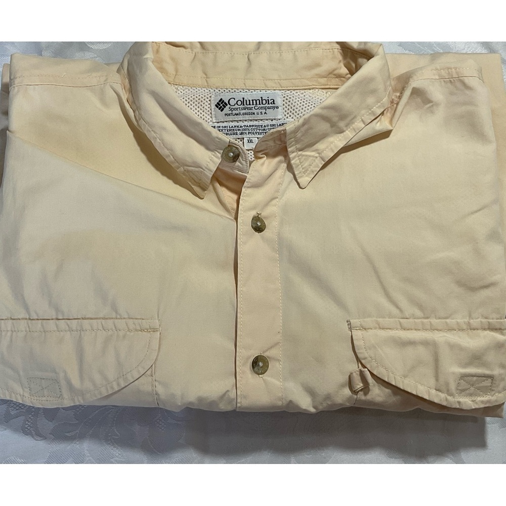 Columbia Shirt Mens Size 2XL PFG Performance Fishing Gear, Soft Yellow, Vented